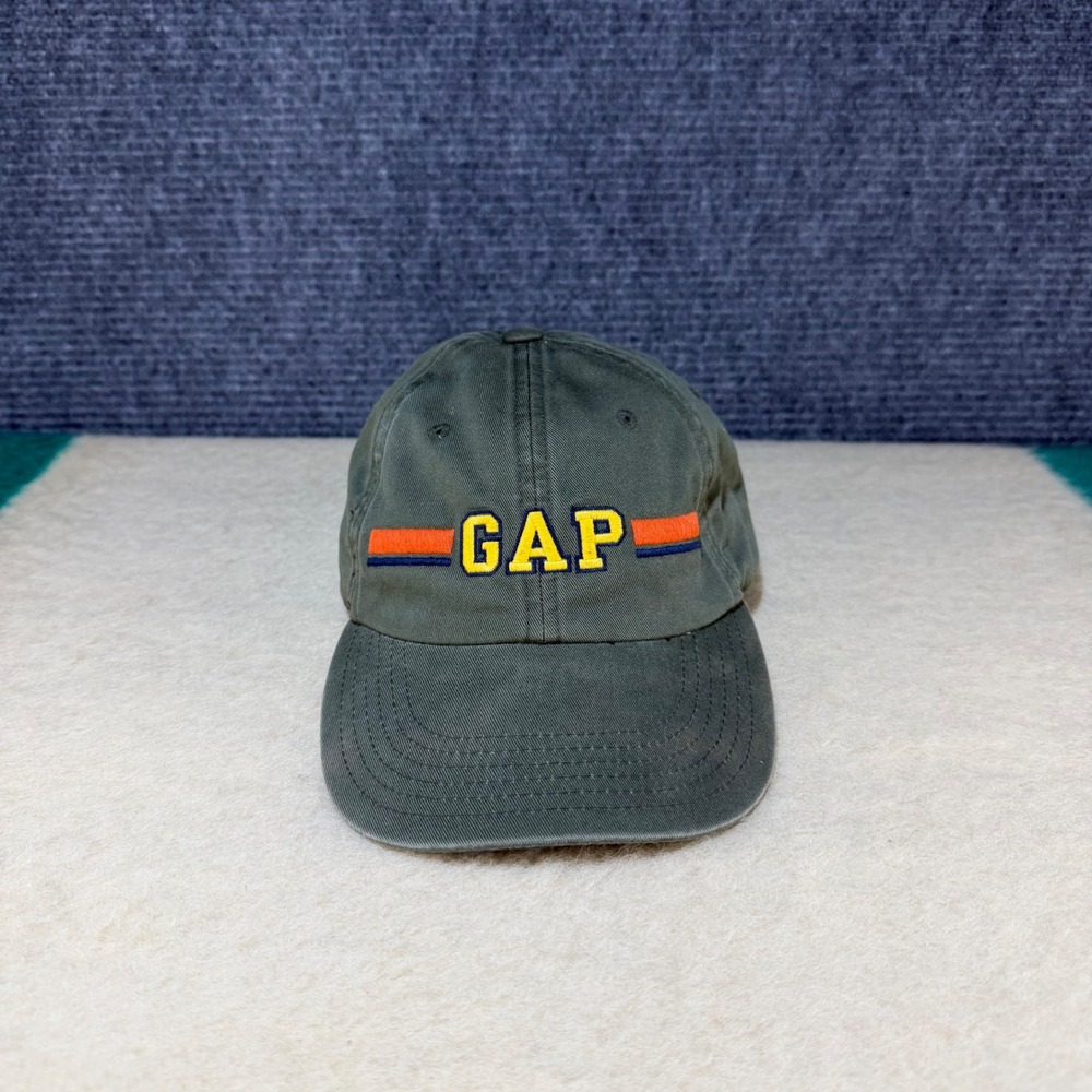 GAP Mens Baseball Cap Olive Green Embroidered Logo Racing Stripe Dad Hat